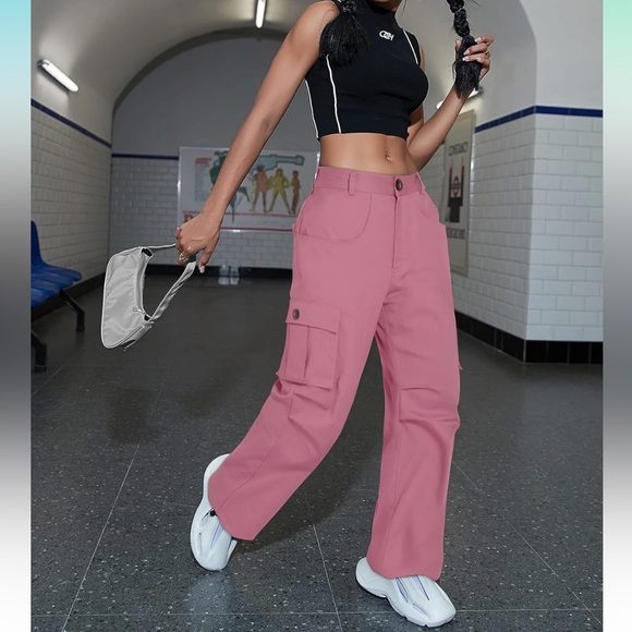 LOLOCCI Cargo Pants Women Baggy High Waisted and Wide Leg Pants for Women - Picture 2 of 5